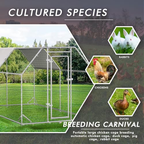 Large Metal Walk-in Chicken Coop with Waterproof Cover C408