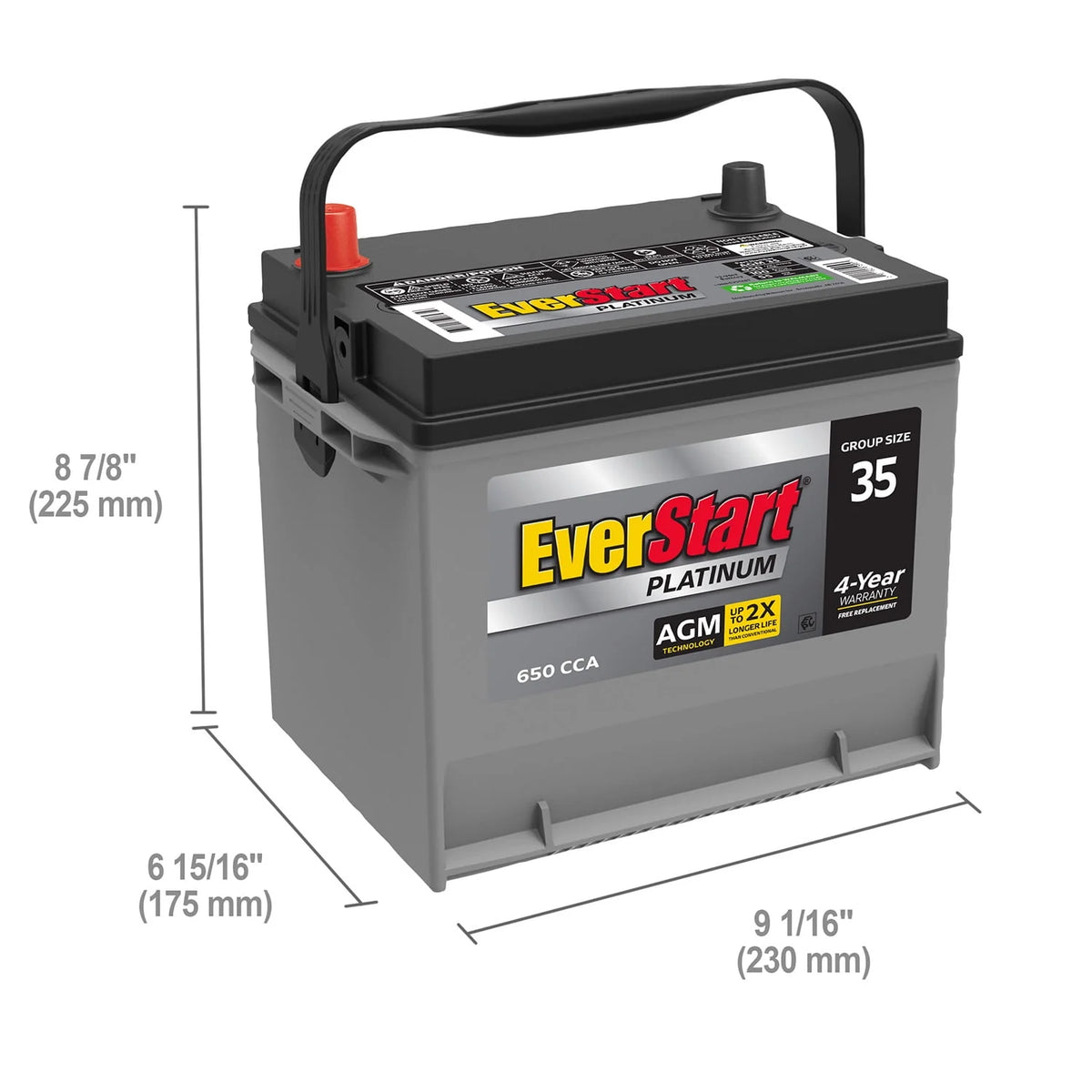 Platinum AGM Automotive Battery Group Size 35 12 Volt 650 CCA C11400