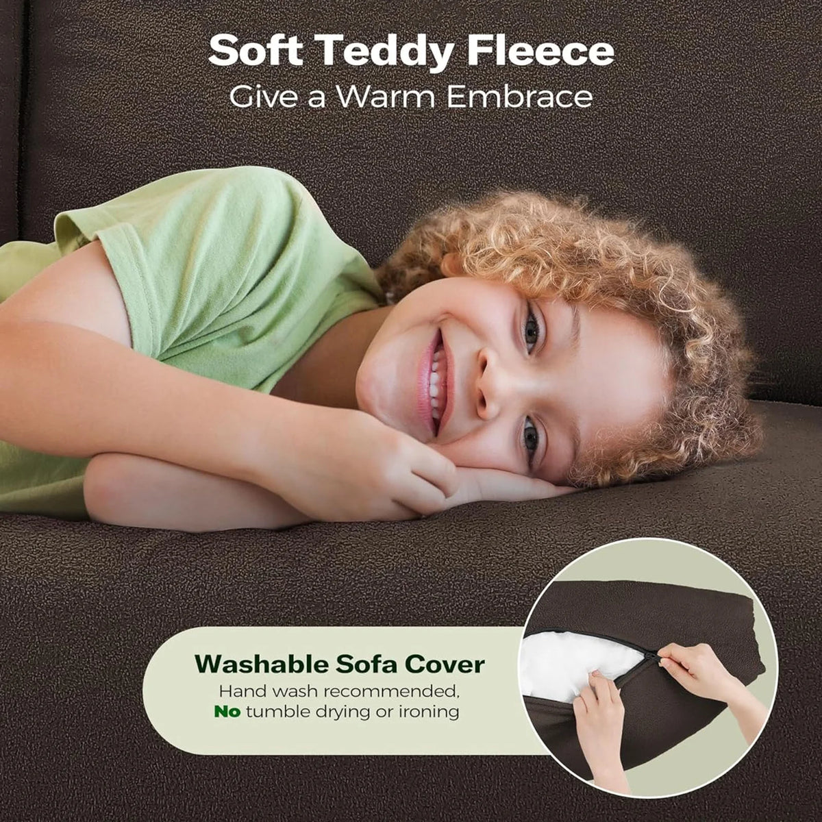 Beige White Teddy Fleece Loveseat Sofa with 2 Pillows Q142