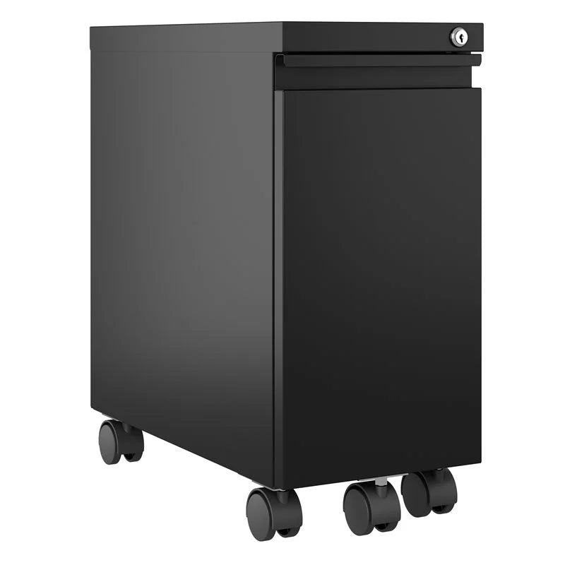 2 Piece Mobile Filing Cabinet Set with 2 Hidden Drawer in Black W4708