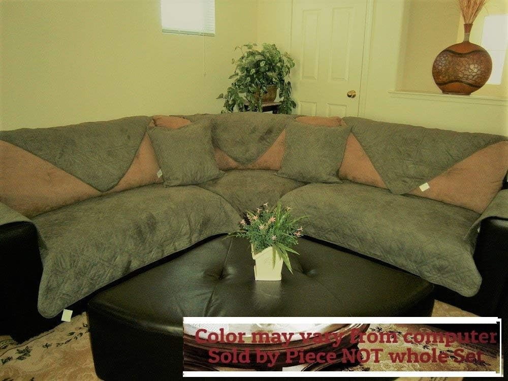 Sage Green Quilted Micro Suede Sectional Sofa Cover Pad W5690