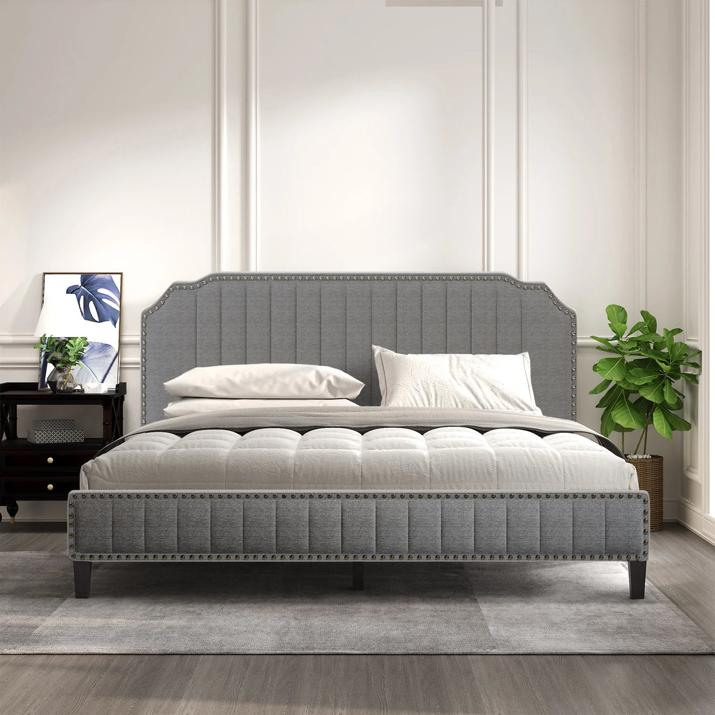 Linen Upholstered King Platform Bed F713058