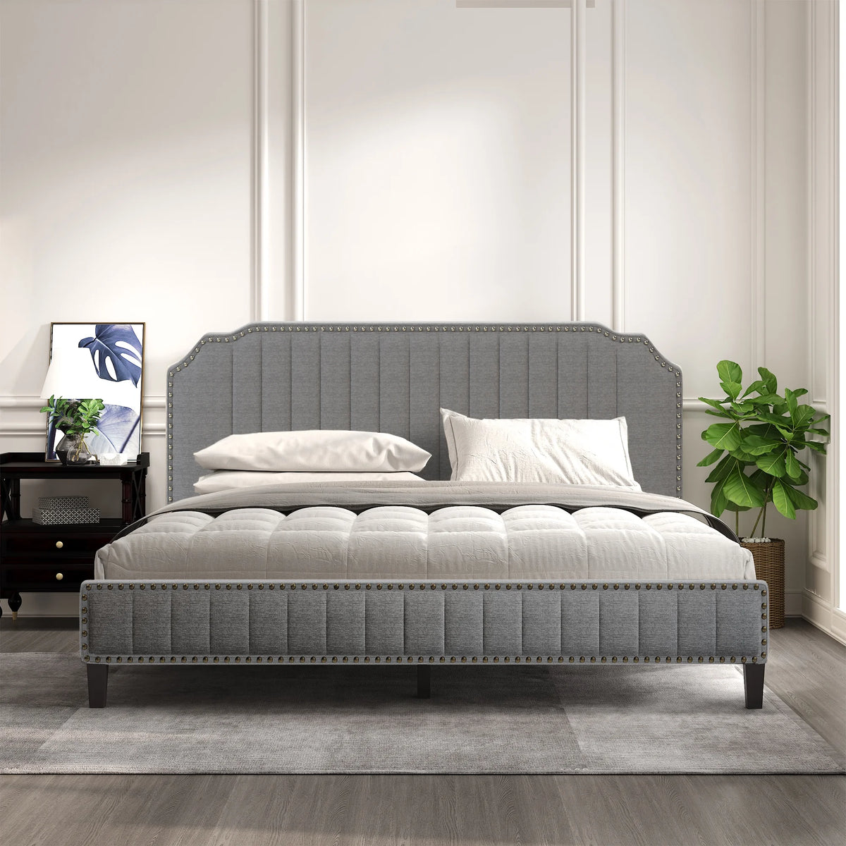 Linen Upholstered King Platform Bed F713058