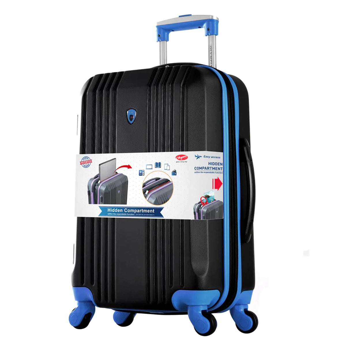 Expandable Hardside Carry-On Luggage Spinner Suitcase with Laptop Compartment, Black/Blue S54527