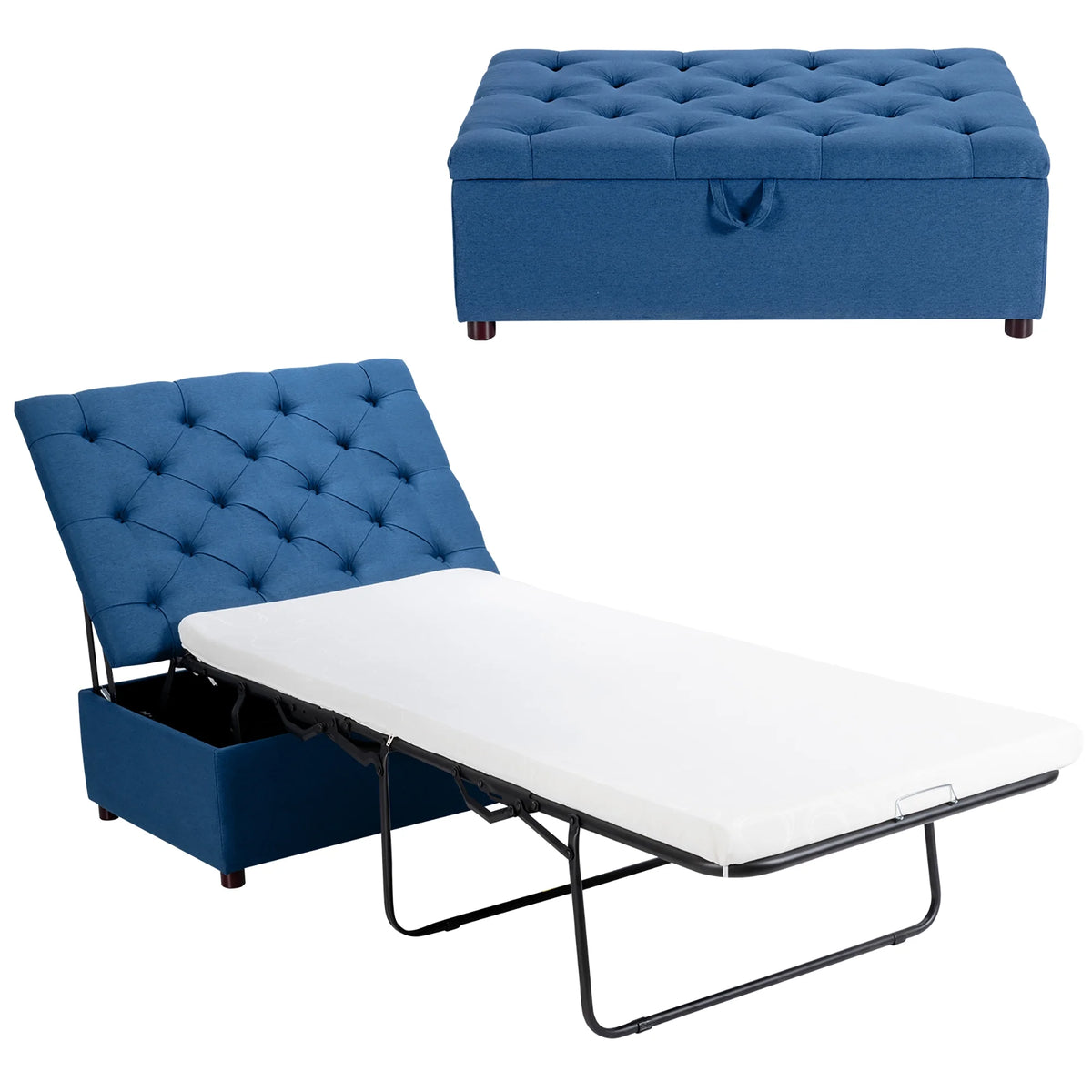 Folding Ottoman Sleeper Bed with Mattress Grey M4992