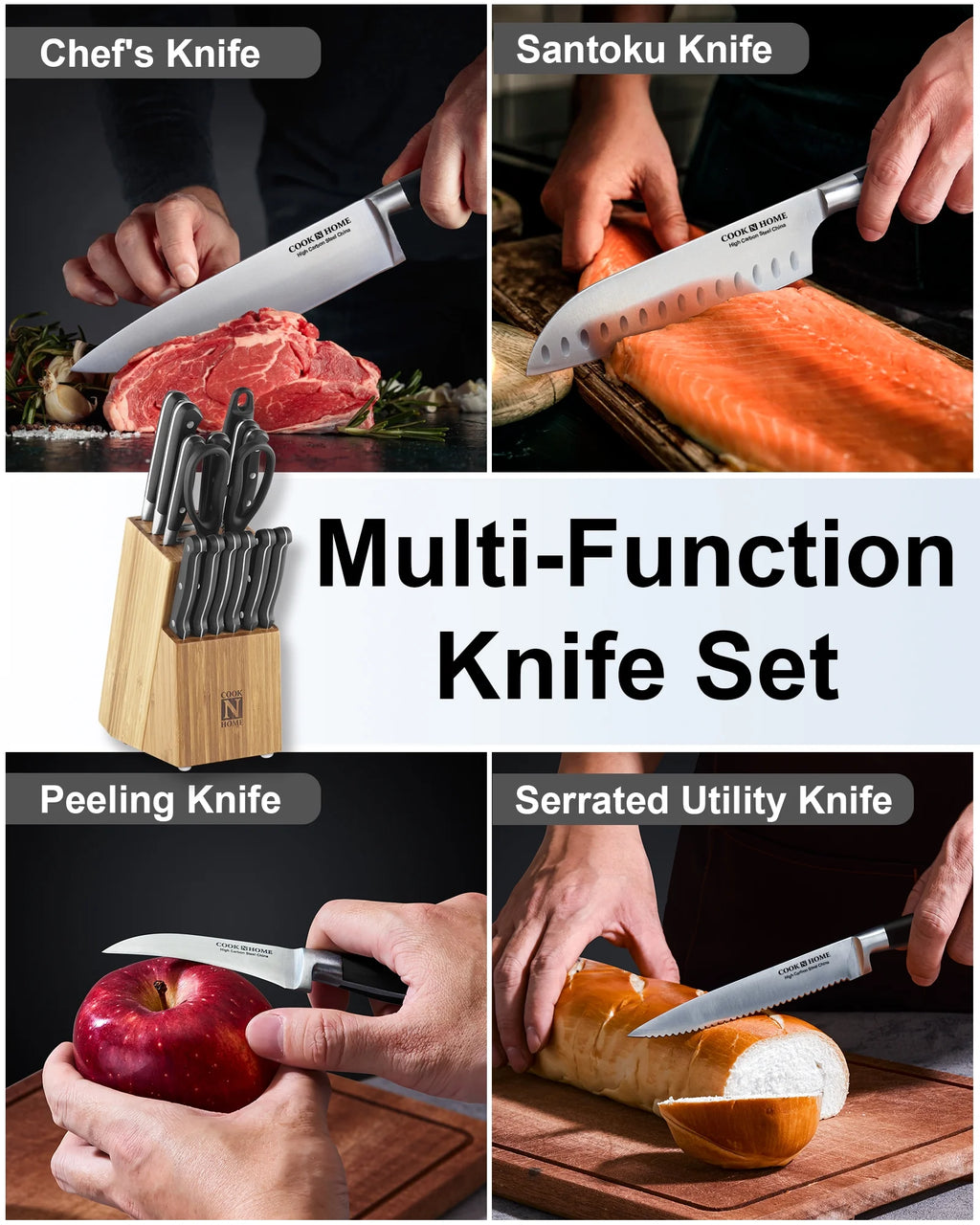 15-Piece High Carbon Stainless Steel Knife Set with Bamboo Storage Block V52435