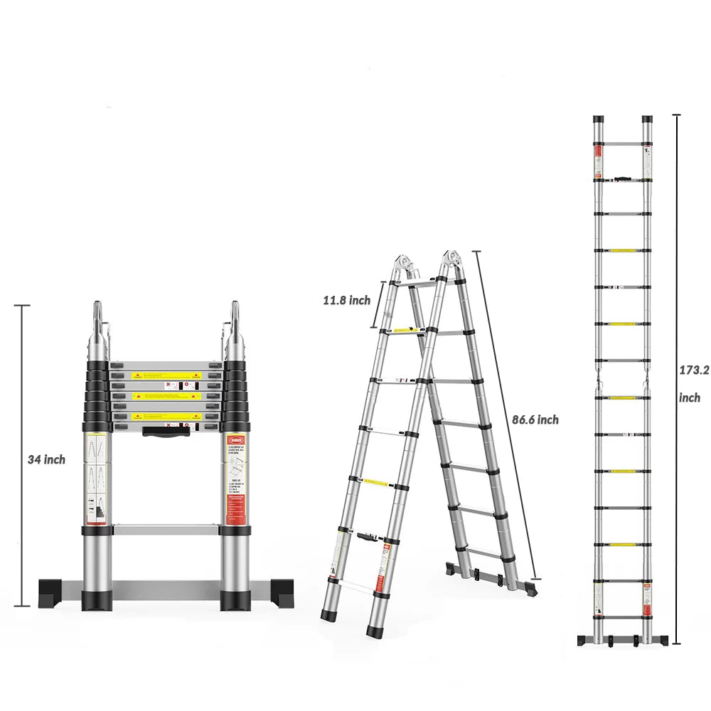 16.5FT Aluminum Telescoping Extension Ladder with Wheels 330lb Capacity Y703