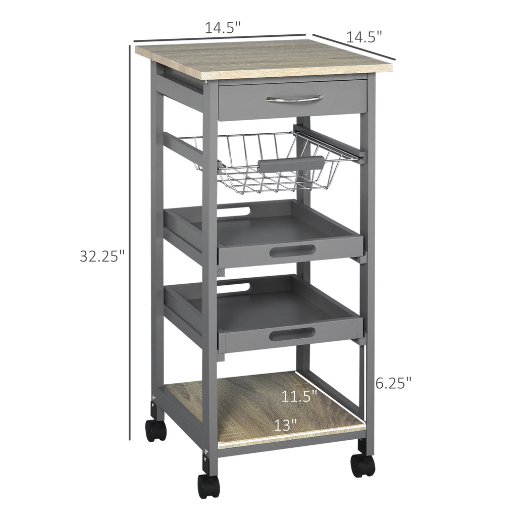 Grey Rolling Kitchen Island Cart with Drawer Z15170
