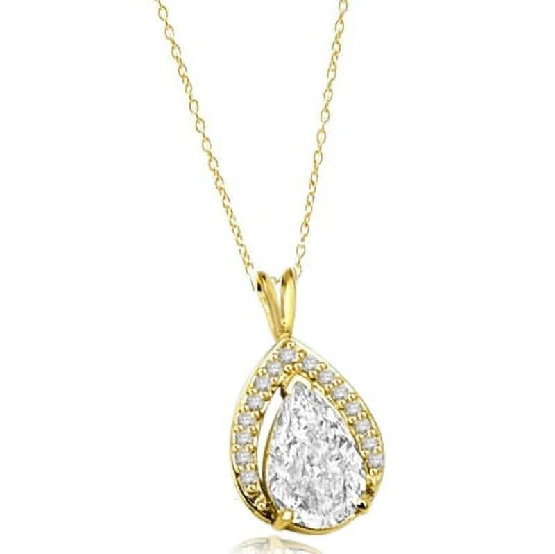 Lab-made Pear Cut Pendant with Melee Diamonds in Vermeil R5097