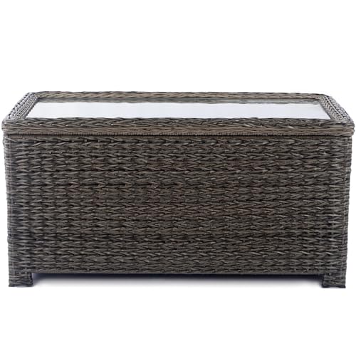 Brown Wicker Patio Coffee Table with Storage D665108