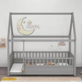 Full Size Wooden Floor Bed with House Roof Frame I437352