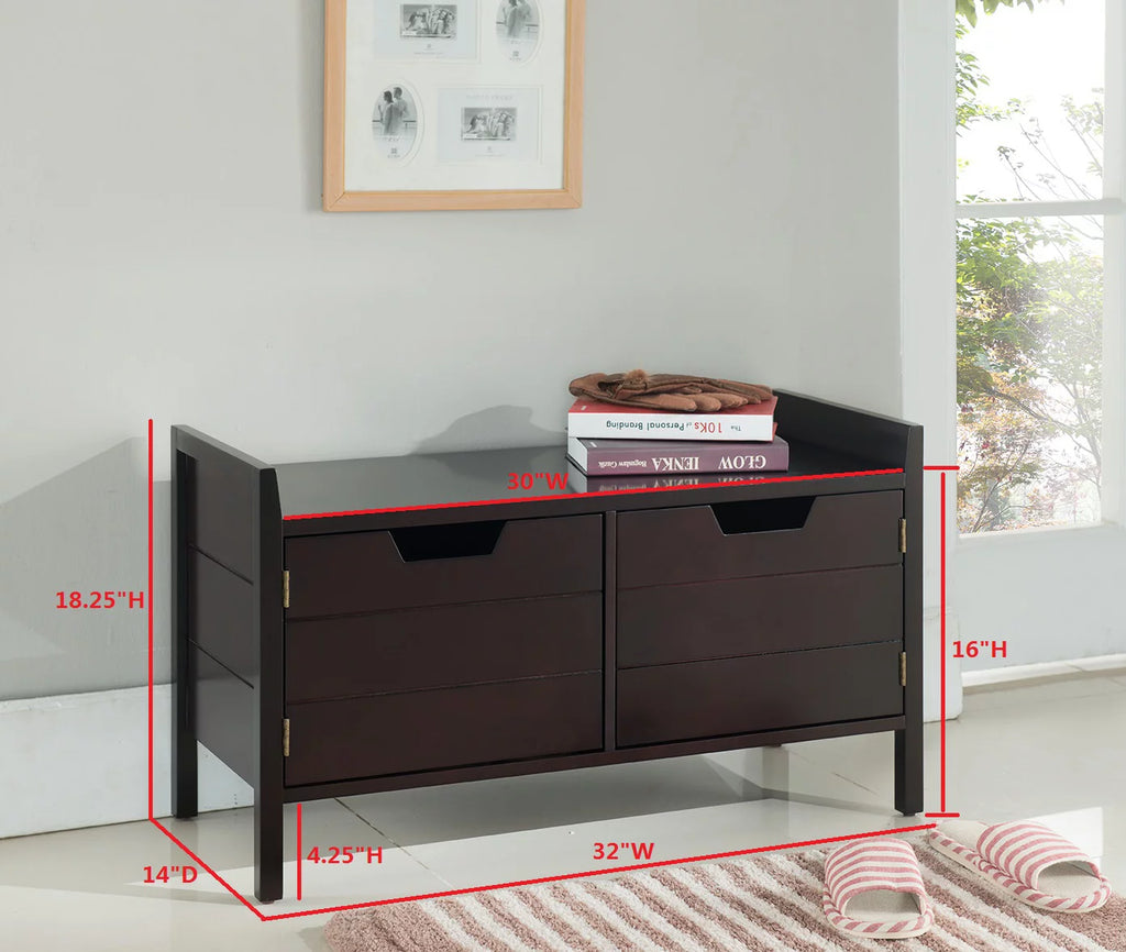 Espresso Wood Shoe Bench with Cabinet Storage Y740509