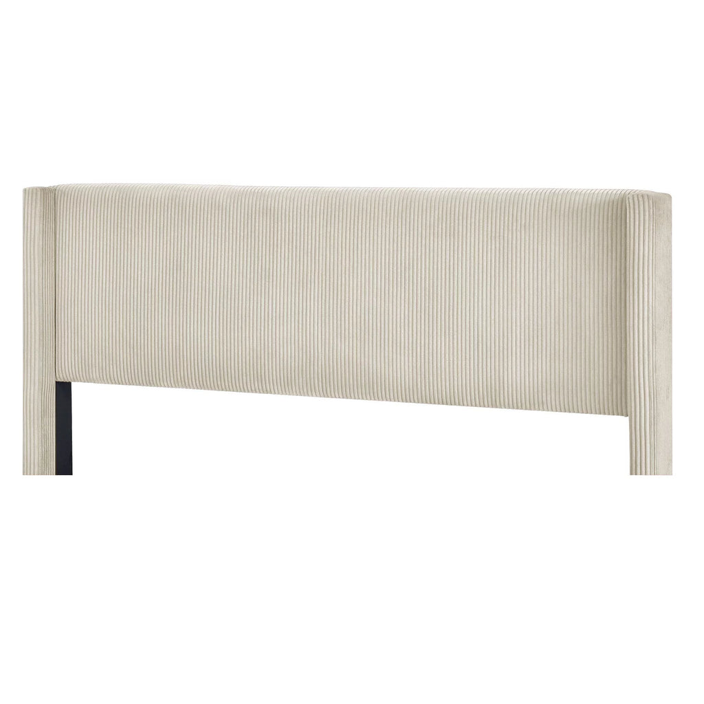 Queen Size Beige Corduroy Platform Bed with Metal Legs S931567