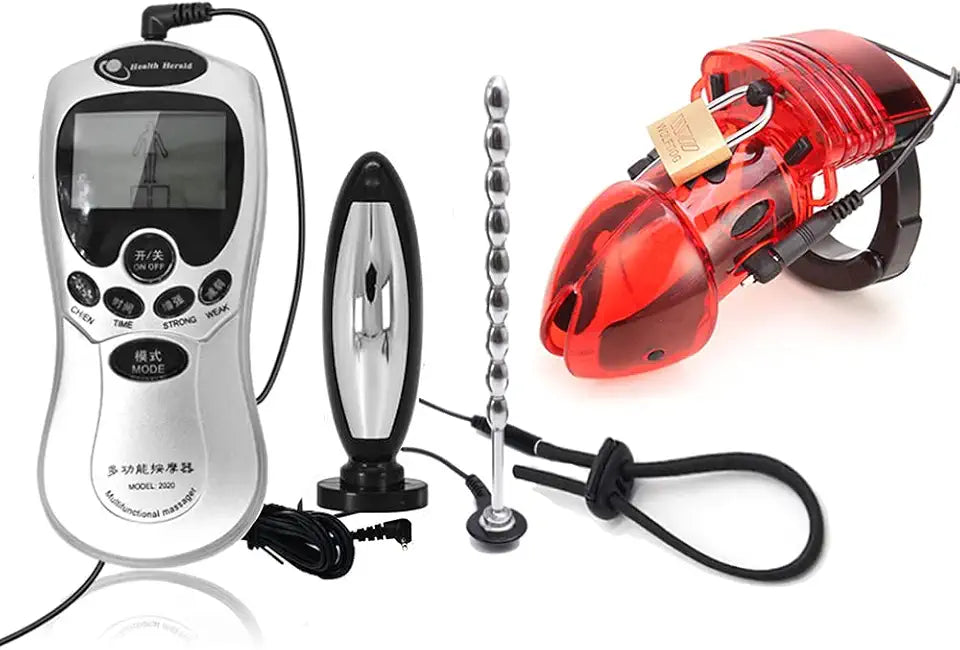 6mm Urethral Sounds Dilator with Penis Ring Estim Butt Plug Cock Cage Electric Shock Stimulate Kit C99723
