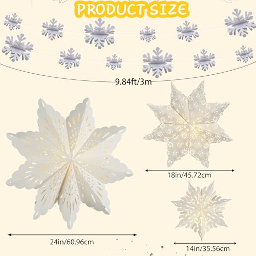 3Pcs Christmas Paper Snowflake Lanterns with Lights & Banner K245109