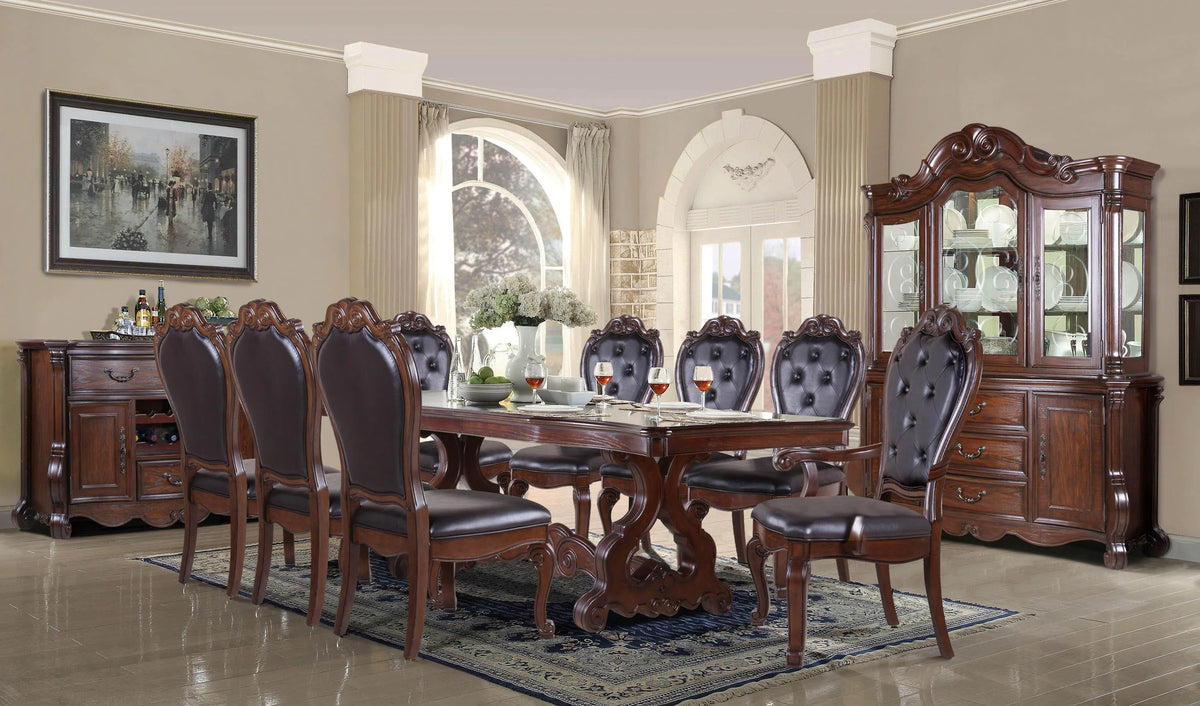 Carved Wood Double Pedestal Dining Table W71179