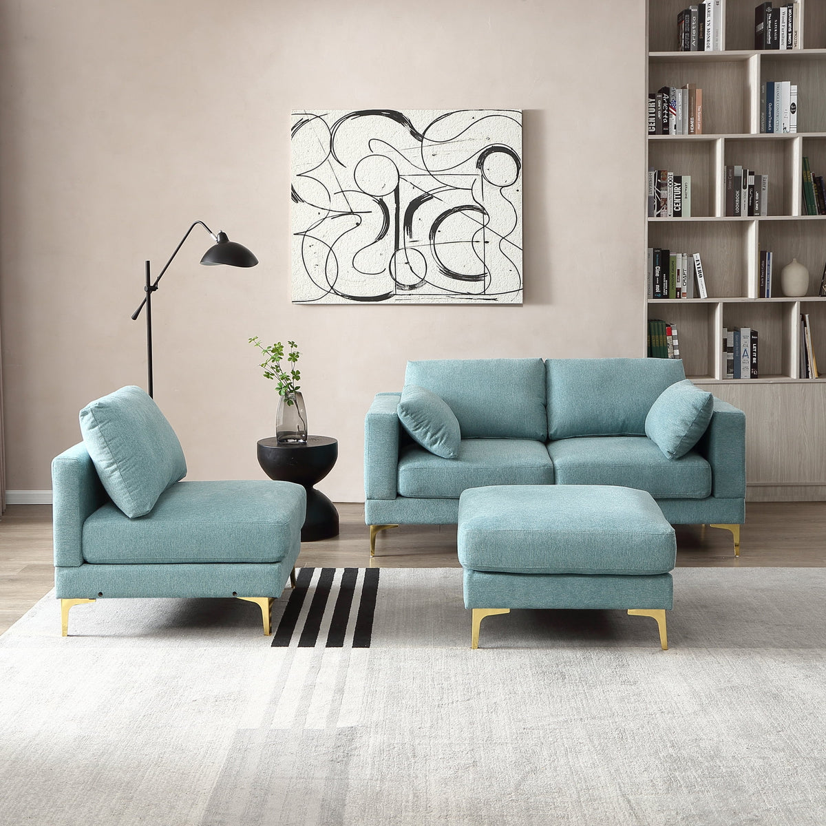 L Shape Turquoise Fabric Couch X28850