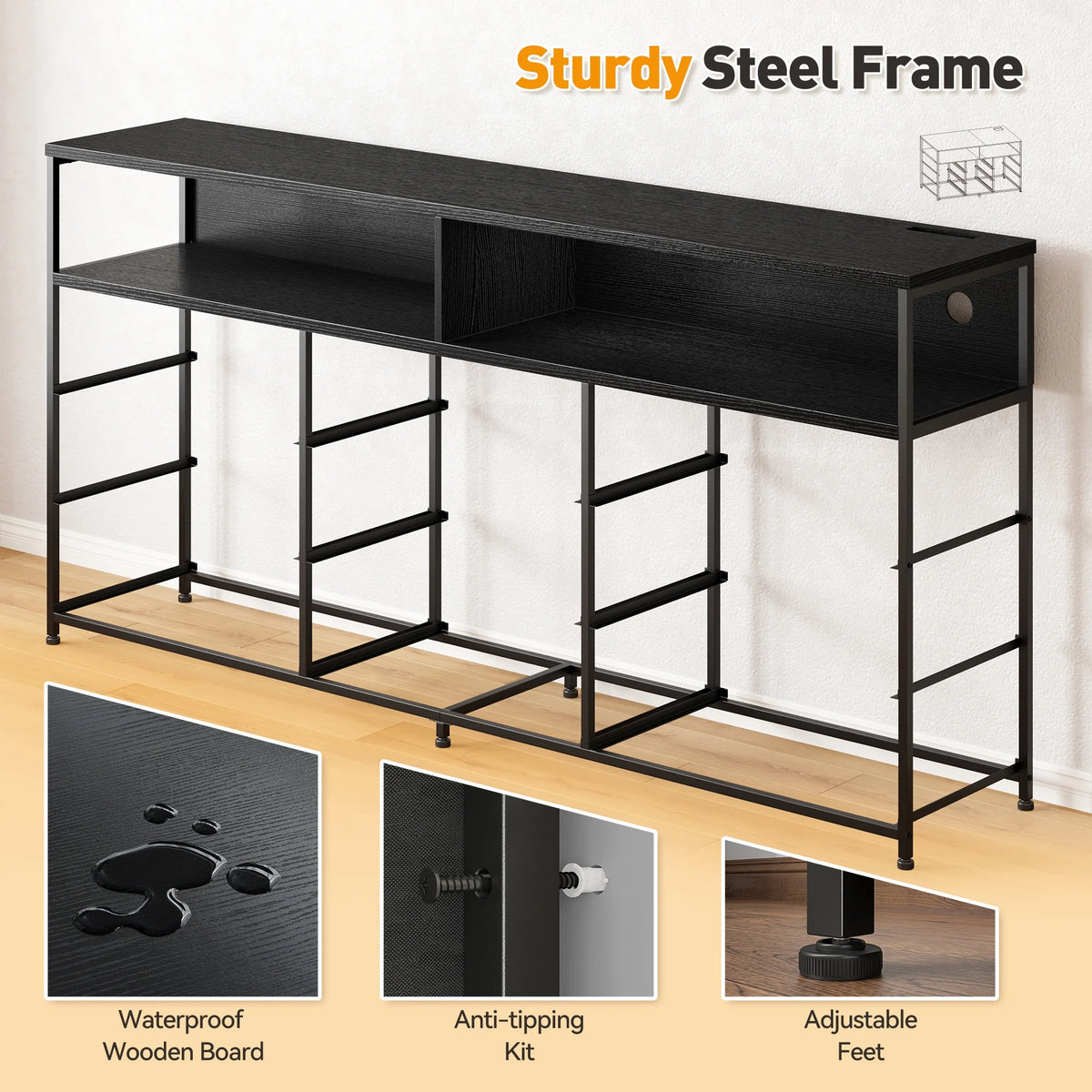 Black Dresser TV Stand with 9 Fabric Drawers & Power Outlet I6608