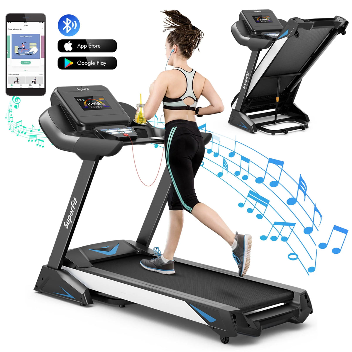 Folding Treadmill with Auto Incline LED Screen T2765