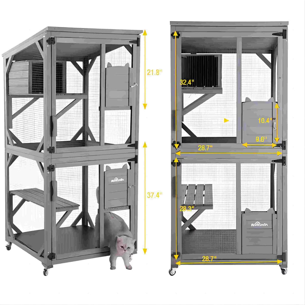 Wooden Catio Cat Enclosure with 3 Platforms S481386