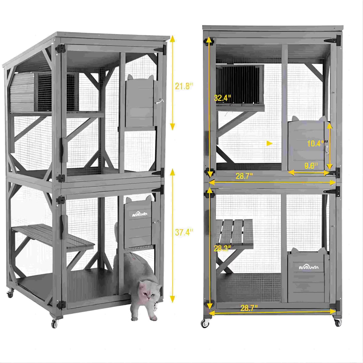 Wooden Catio Cat Enclosure with 3 Platforms S481386