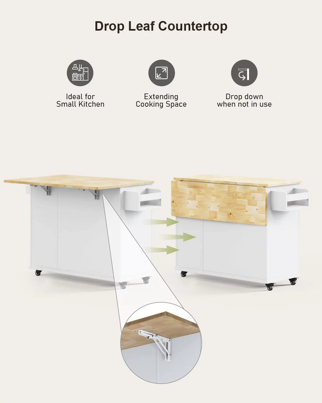 White Kitchen Cart on Wheels with Storage F189