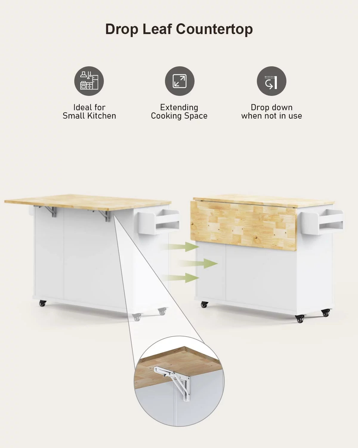 White Kitchen Cart on Wheels with Storage F189