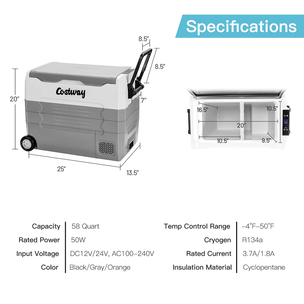 58 Quarts Portable Dual Zone Car Refrigerator S8957