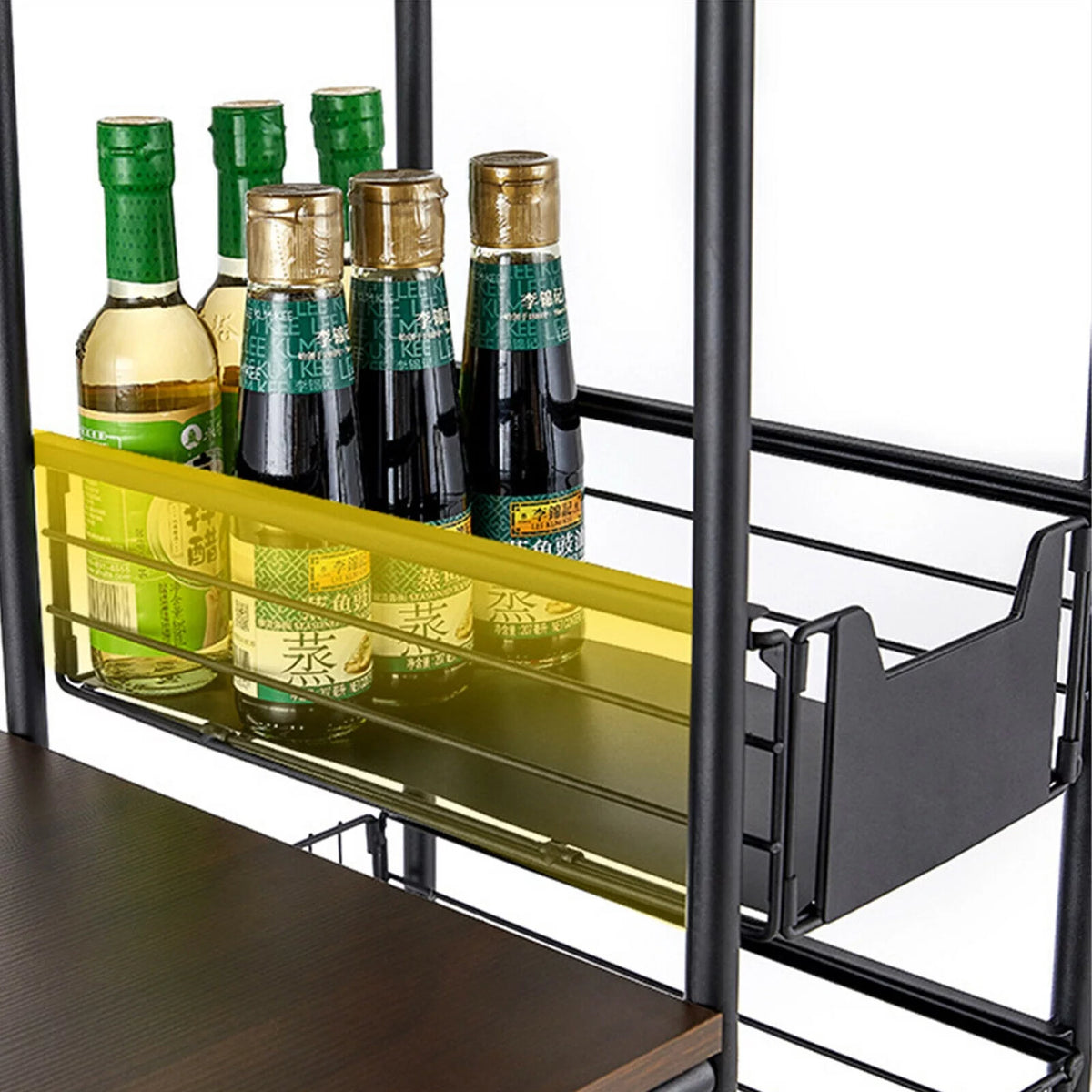 Black Kitchen Storage Rack with Push-Pull Drawer H26819