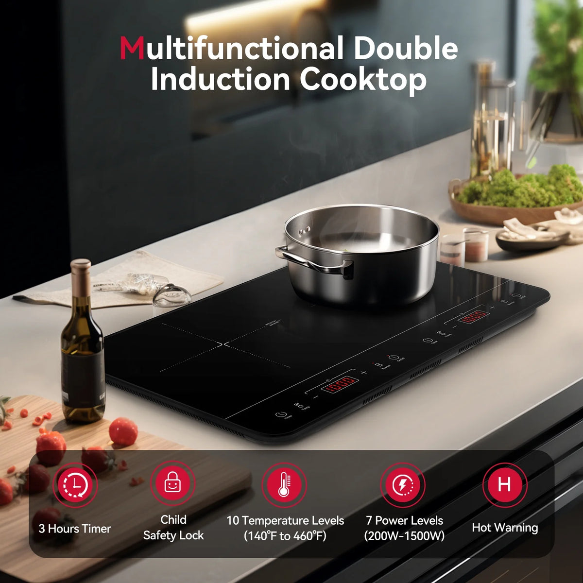 24 in. Portable 2 Elements Electric Induction Cooktop in Black I5727