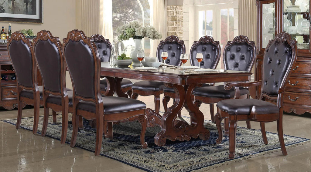 Carved Wood Double Pedestal Dining Table W71179