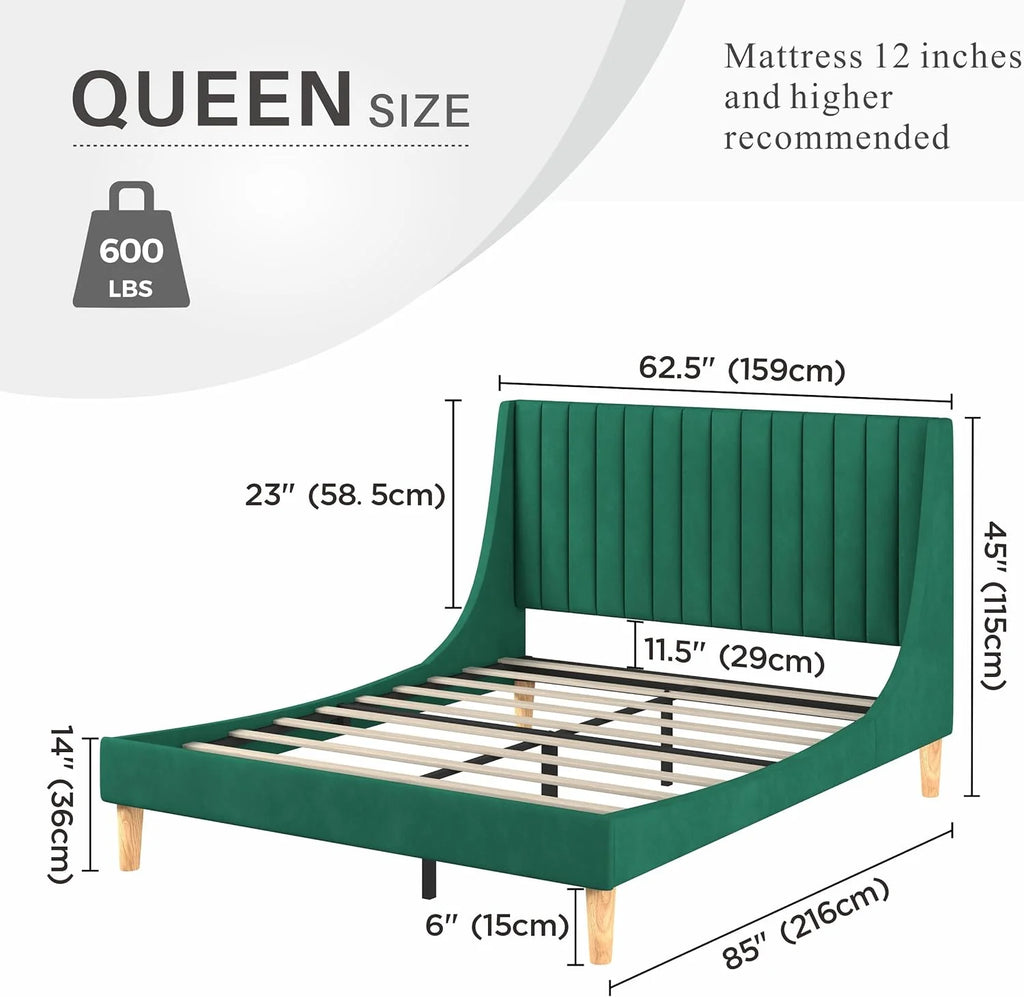 Queen Size Green Velvet Platform Bed Frame W294378