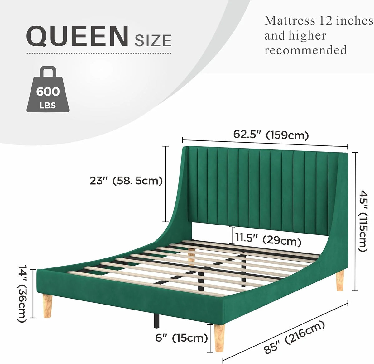 Queen Size Green Velvet Platform Bed Frame W294378