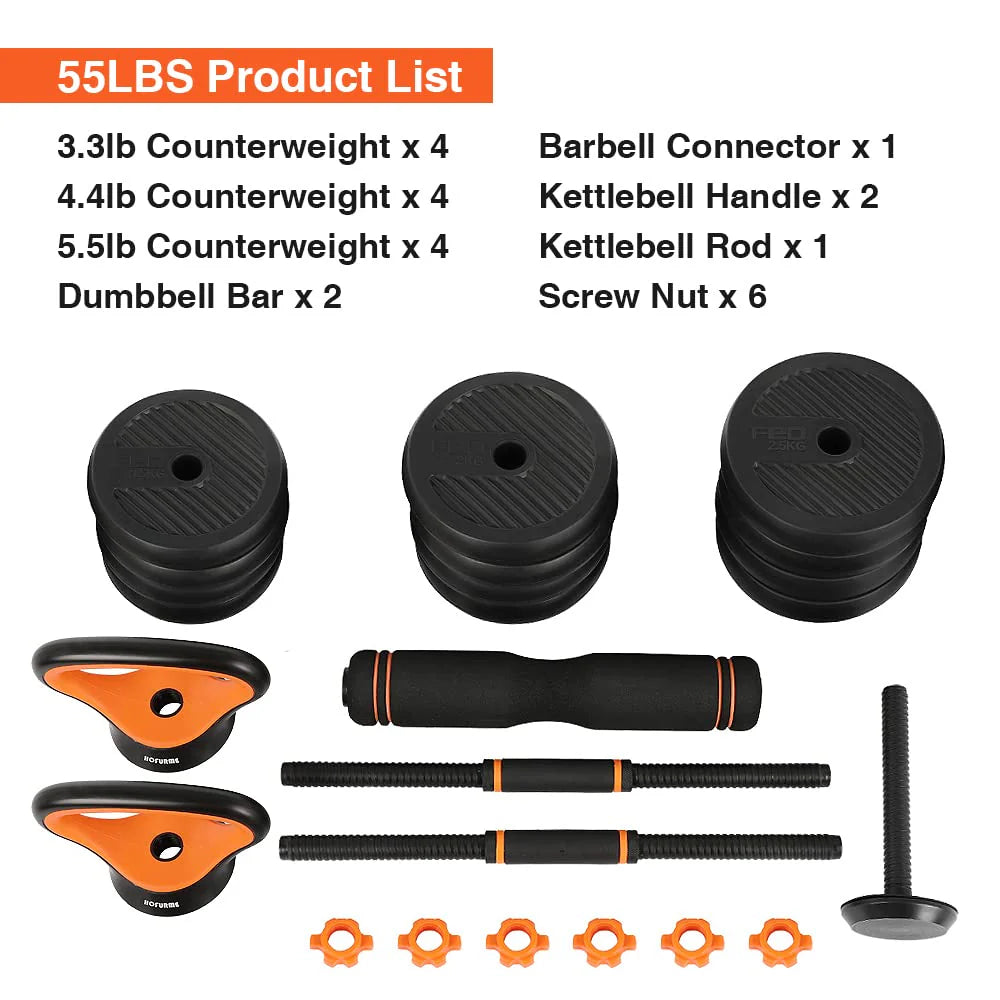 Adjustable 77lb 4-in-1 Dumbbell Barbell Kettlebell Set J40122