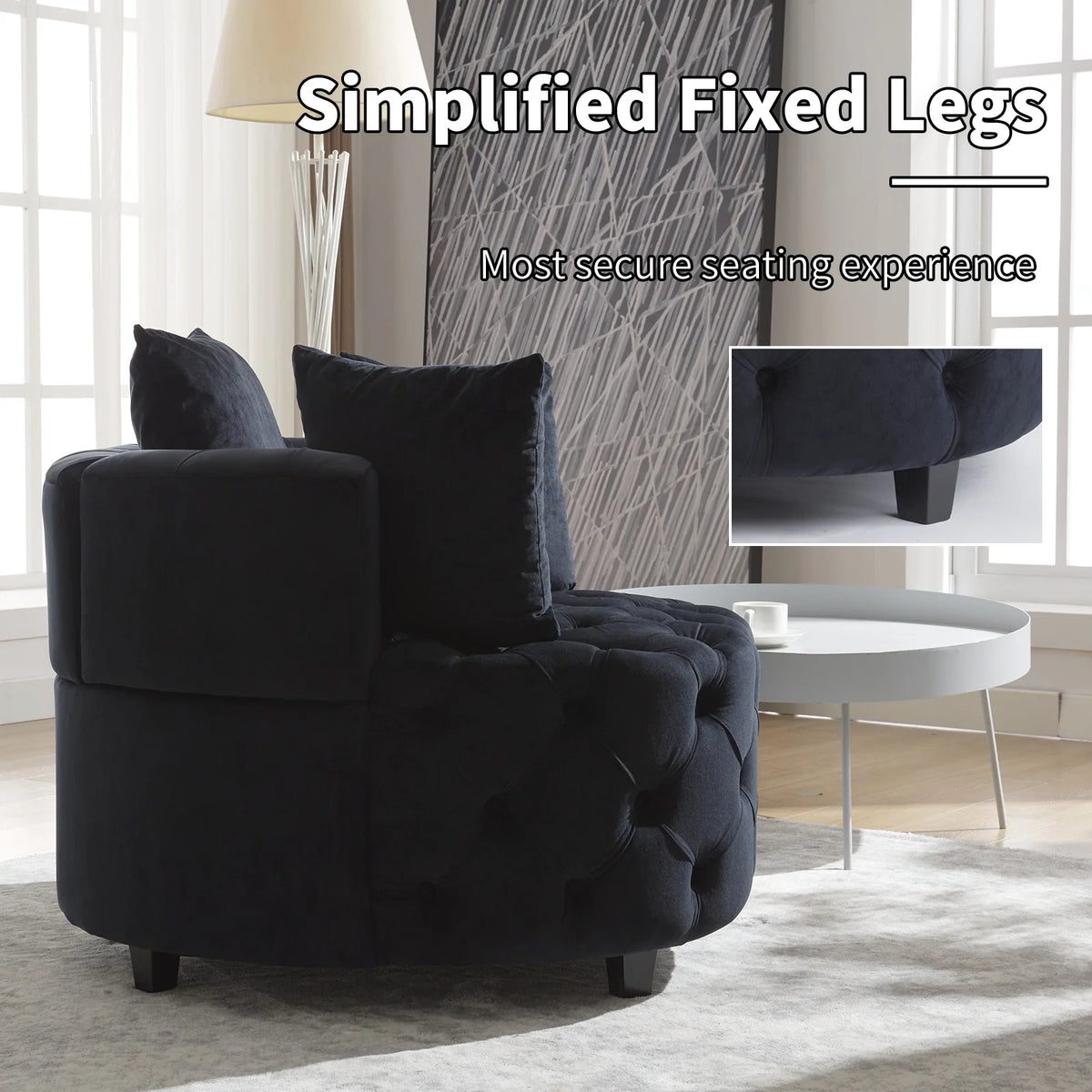 Black Velvet Tufted Round Accent Chair U4388