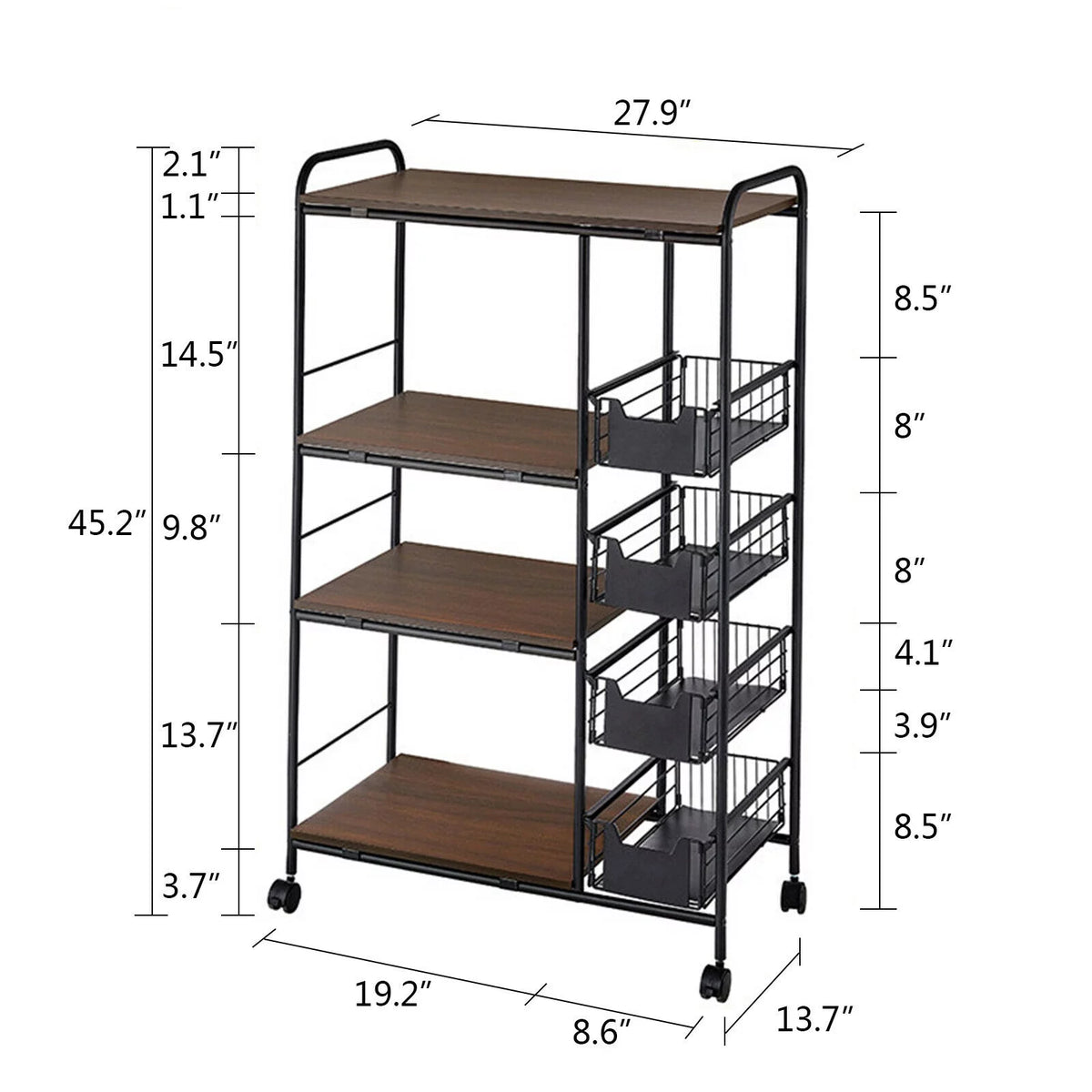 Black Kitchen Storage Rack with Push-Pull Drawer H26819